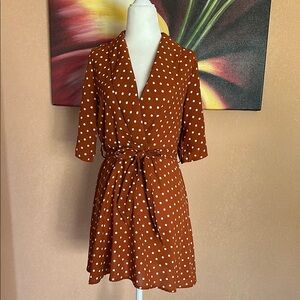 Polka Dot Wrap Dress - Brown